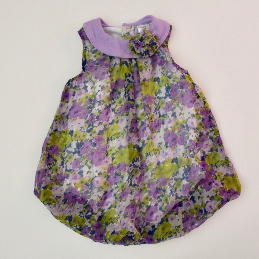 Purple & Green Floral Bubble Romper - 12 Months